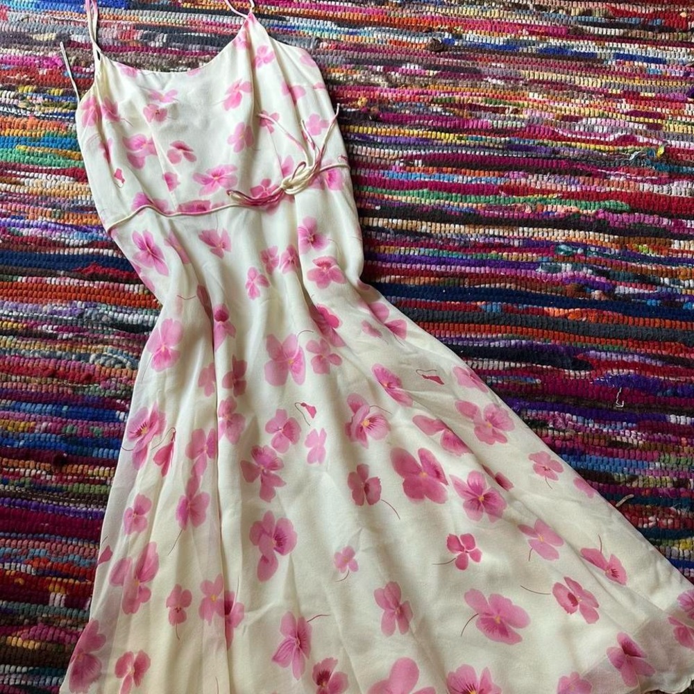 Talbots Strapless Dress with Pink Floral Design